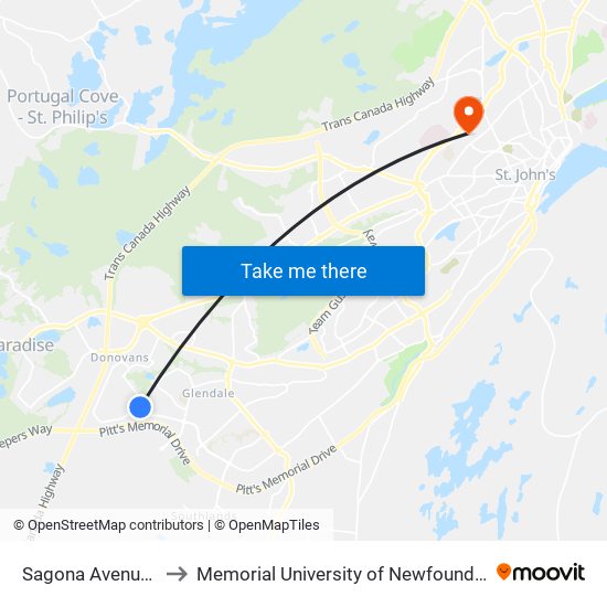 Sagona Avenue Civic 50 to Memorial University of Newfoundland, St John's, NL map