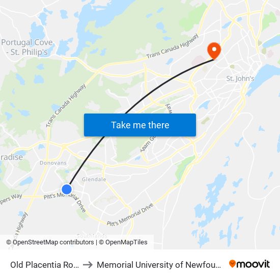 Old Placentia Road Civic 10 to Memorial University of Newfoundland, St John's, NL map