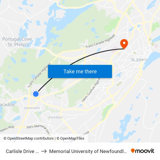 Carlisle Drive Civic 41 to Memorial University of Newfoundland, St John's, NL map