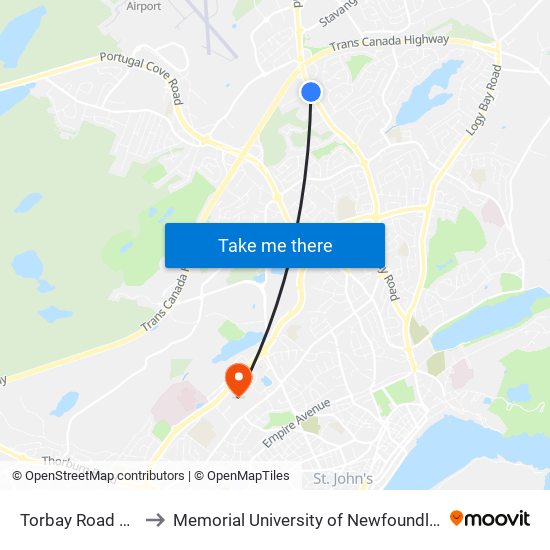 Torbay Road Civic 464 to Memorial University of Newfoundland, St John's, NL map