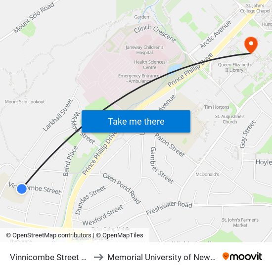 Vinnicombe Street Opposite Civic 28 to Memorial University of Newfoundland, St John's, NL map