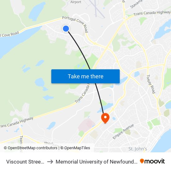 Viscount Street Civic 28 to Memorial University of Newfoundland, St John's, NL map