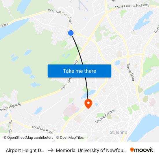 Airport Height Drive Civic 72 to Memorial University of Newfoundland, St John's, NL map