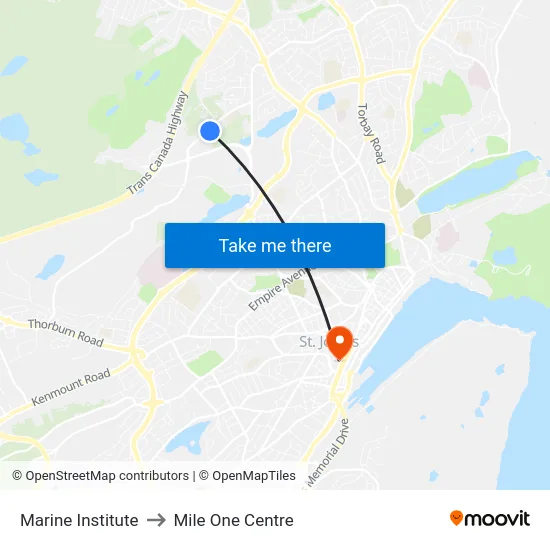 Marine Institute to Mile One Centre map