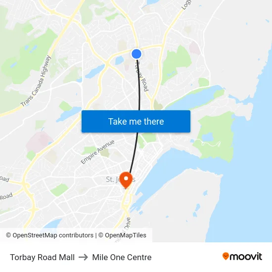 Torbay Road Mall to Mile One Centre map