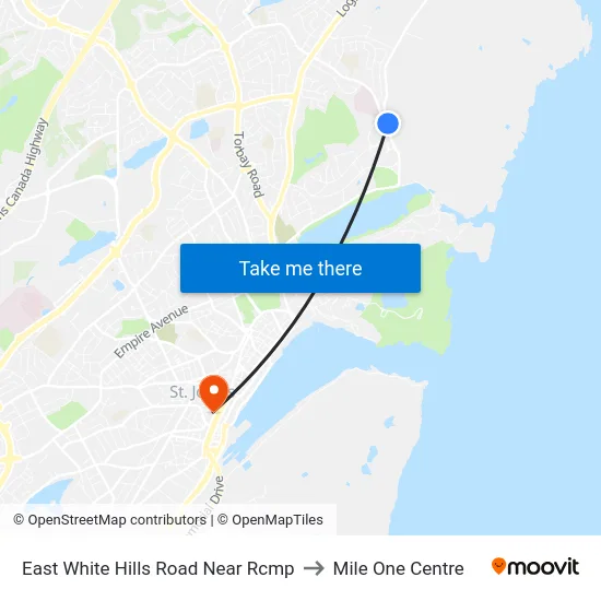 East White Hills Road Near Rcmp to Mile One Centre map