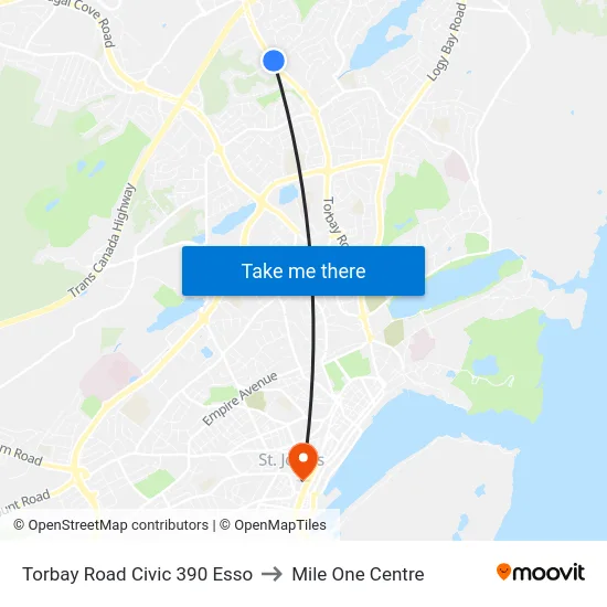 Torbay Road Civic 390 Esso to Mile One Centre map