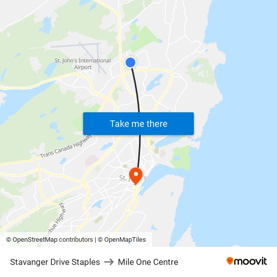 Stavanger Drive Staples to Mile One Centre map