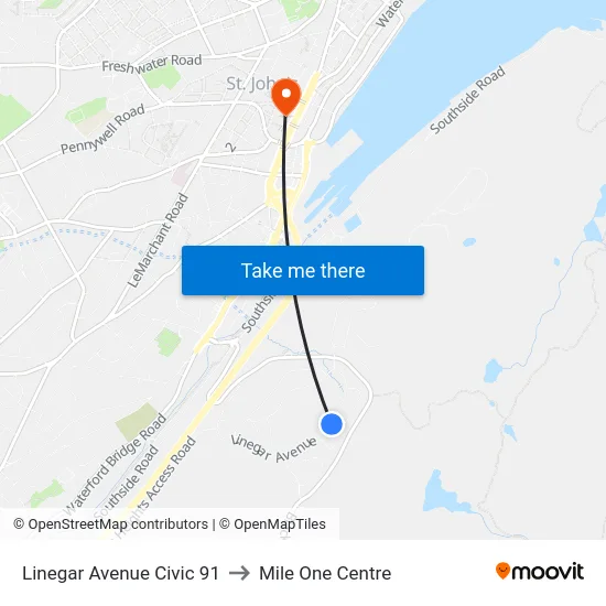 Linegar Avenue Civic 91 to Mile One Centre map