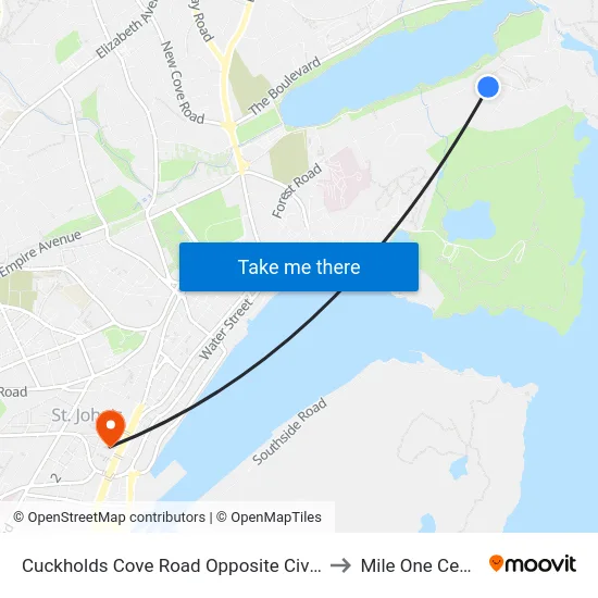 Cuckholds Cove Road Opposite Civic 12 to Mile One Centre map