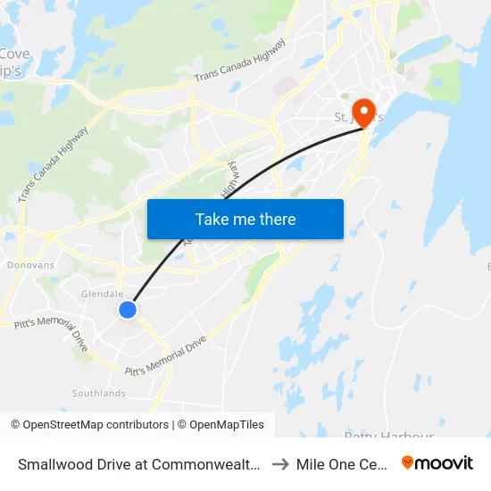 Smallwood Drive at Commonwealth Ave to Mile One Centre map