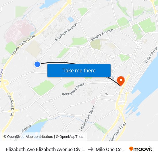 Elizabeth Ave Elizabeth Avenue Civic 389 to Mile One Centre map
