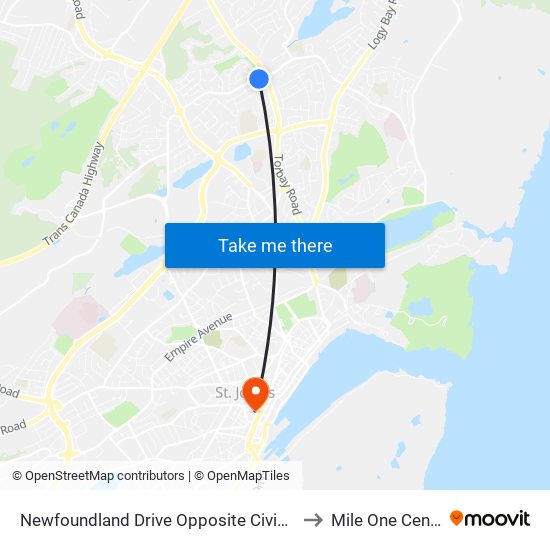 Newfoundland Drive Opposite Civic 451 to Mile One Centre map