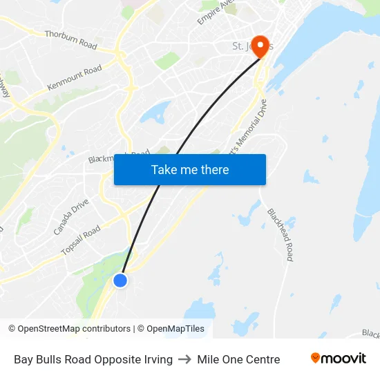 Bay Bulls Road Opposite Irving to Mile One Centre map