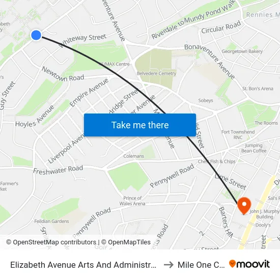 Elizabeth Avenue Arts And Administration Building to Mile One Centre map