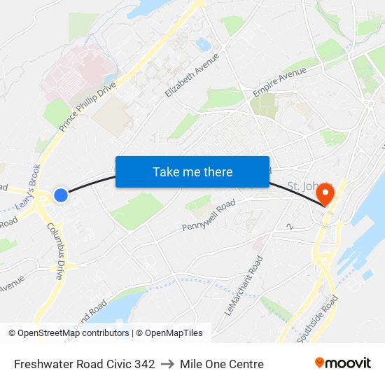 Freshwater Road Civic 342 to Mile One Centre map