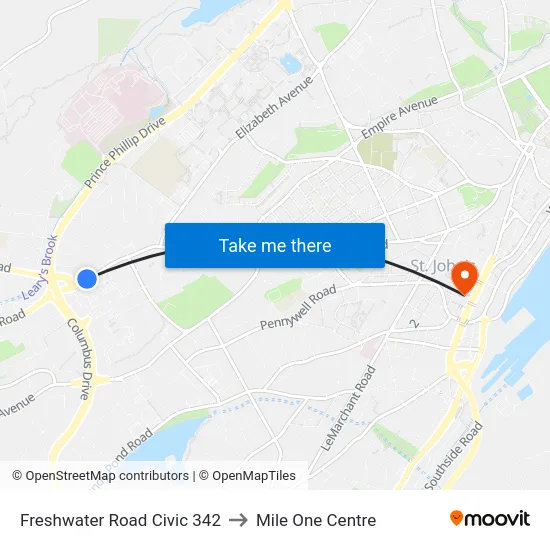 Freshwater Road Civic 342 to Mile One Centre map