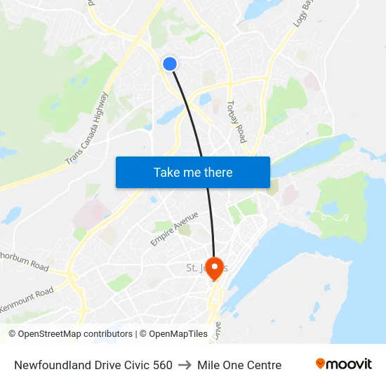 Newfoundland Drive Civic 560 to Mile One Centre map