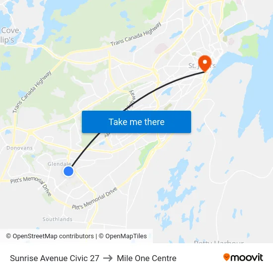 Sunrise Avenue Civic 27 to Mile One Centre map