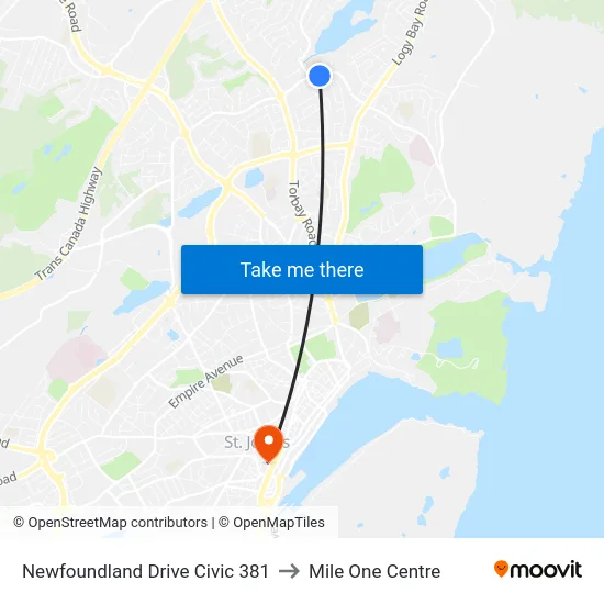 Newfoundland Drive Civic 381 to Mile One Centre map
