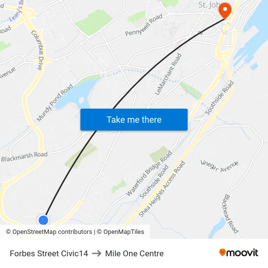 Forbes Street Civic14 to Mile One Centre map