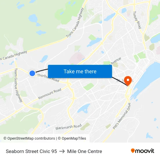 Seaborn Street Civic 95 to Mile One Centre map
