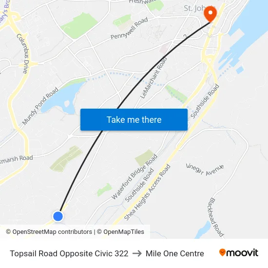 Topsail Road Opposite Civic 322 to Mile One Centre map