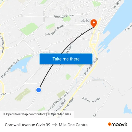 Cornwall Avenue Civic 39 to Mile One Centre map