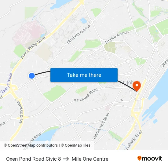 Oxen Pond Road Civic 8 to Mile One Centre map
