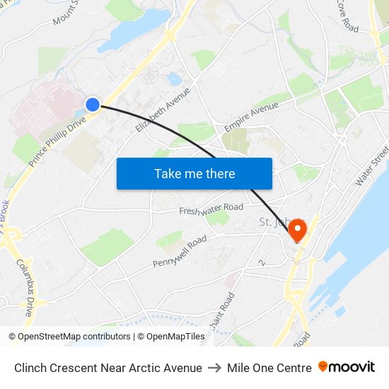 Clinch Crescent Near Arctic Avenue to Mile One Centre map