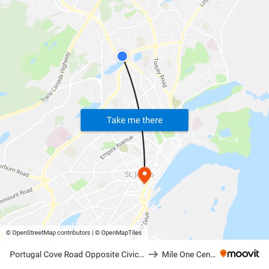 Portugal Cove Road Opposite Civic 211 to Mile One Centre map