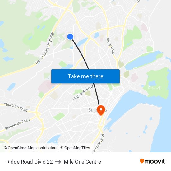 Ridge Road Civic 22 to Mile One Centre map