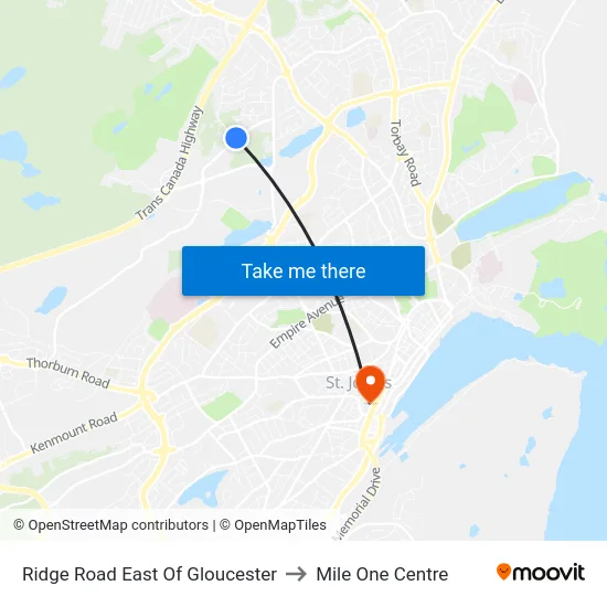 Ridge Road East Of Gloucester to Mile One Centre map