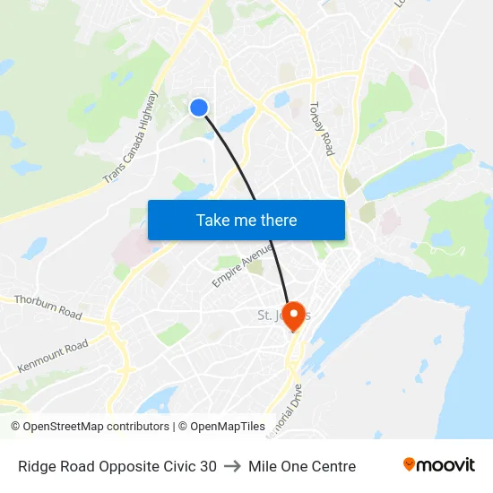 Ridge Road Opposite Civic 30 to Mile One Centre map