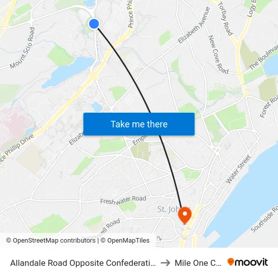 Allandale Road Opposite Confederation Building to Mile One Centre map