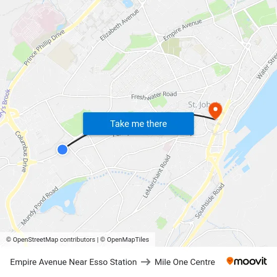 Empire Avenue Near Esso Station to Mile One Centre map