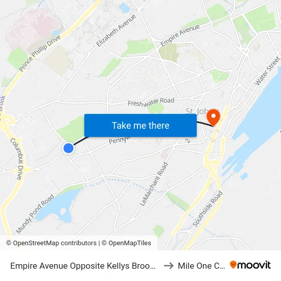 Empire Avenue Opposite Kellys Brook Apartments to Mile One Centre map