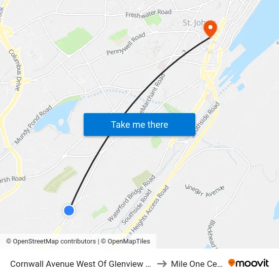 Cornwall Avenue West Of Glenview Terrace to Mile One Centre map