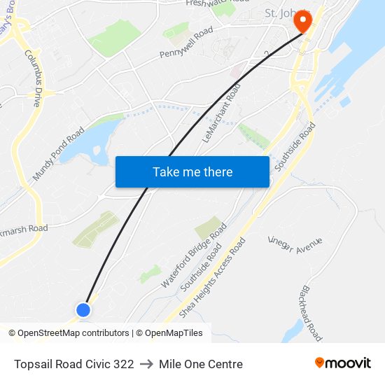 Topsail Road Civic 322 to Mile One Centre map