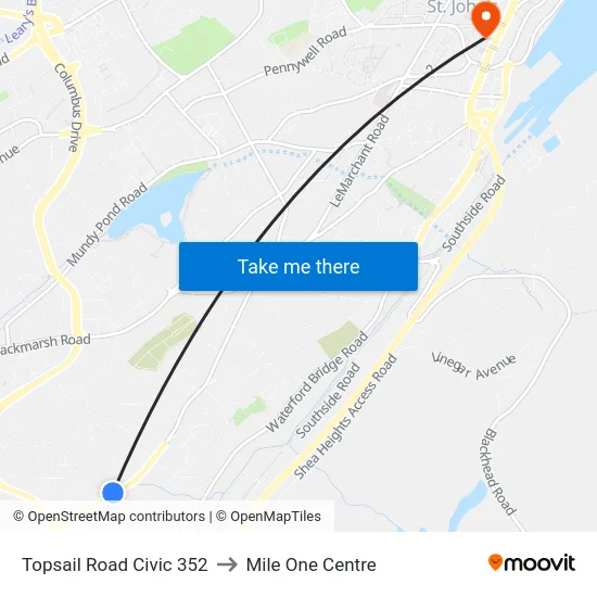 Topsail Road Civic 352 to Mile One Centre map