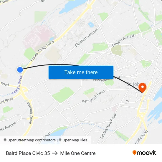 Baird Place Civic 35 to Mile One Centre map