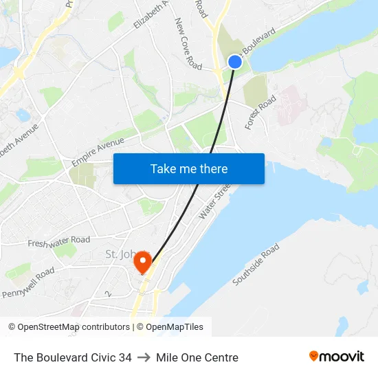 The Boulevard Civic 34 to Mile One Centre map
