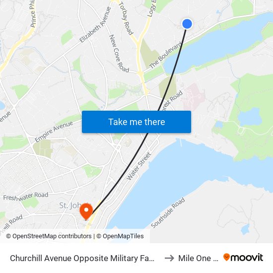 Churchill Avenue Opposite Military Family Resource Centre to Mile One Centre map