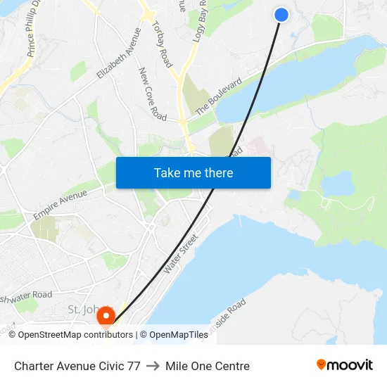 Charter Avenue Civic 77 to Mile One Centre map