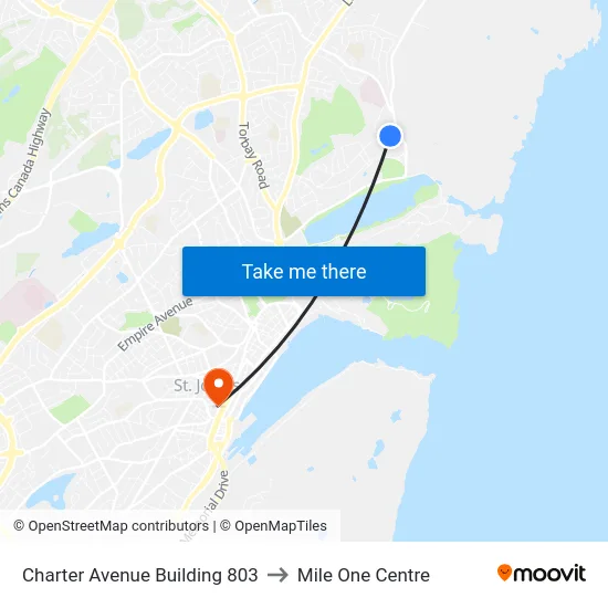 Charter Avenue Building 803 to Mile One Centre map