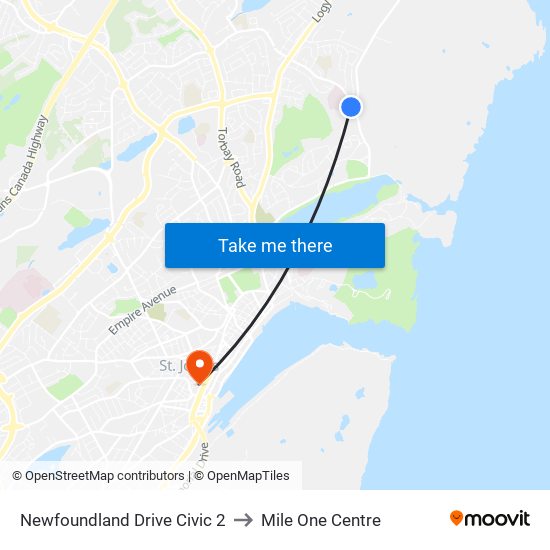 Newfoundland Drive Civic 2 to Mile One Centre map