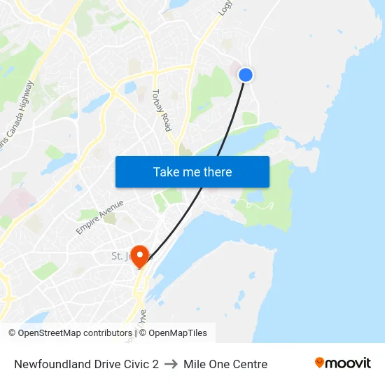 Newfoundland Drive Civic 2 to Mile One Centre map