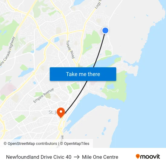 Newfoundland Drive Civic 40 to Mile One Centre map