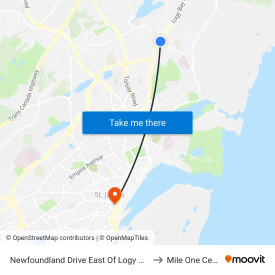 Newfoundland Drive East Of Logy Bay Rd to Mile One Centre map