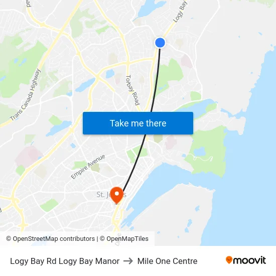 Logy Bay Rd Logy Bay Manor to Mile One Centre map